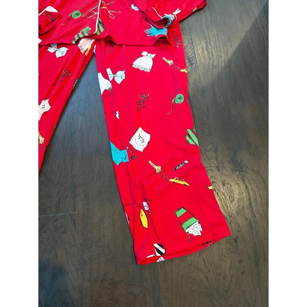 Kate Spade Novelty Print Pajama Set Red Womens Sleepwear Button Front Lounge Set